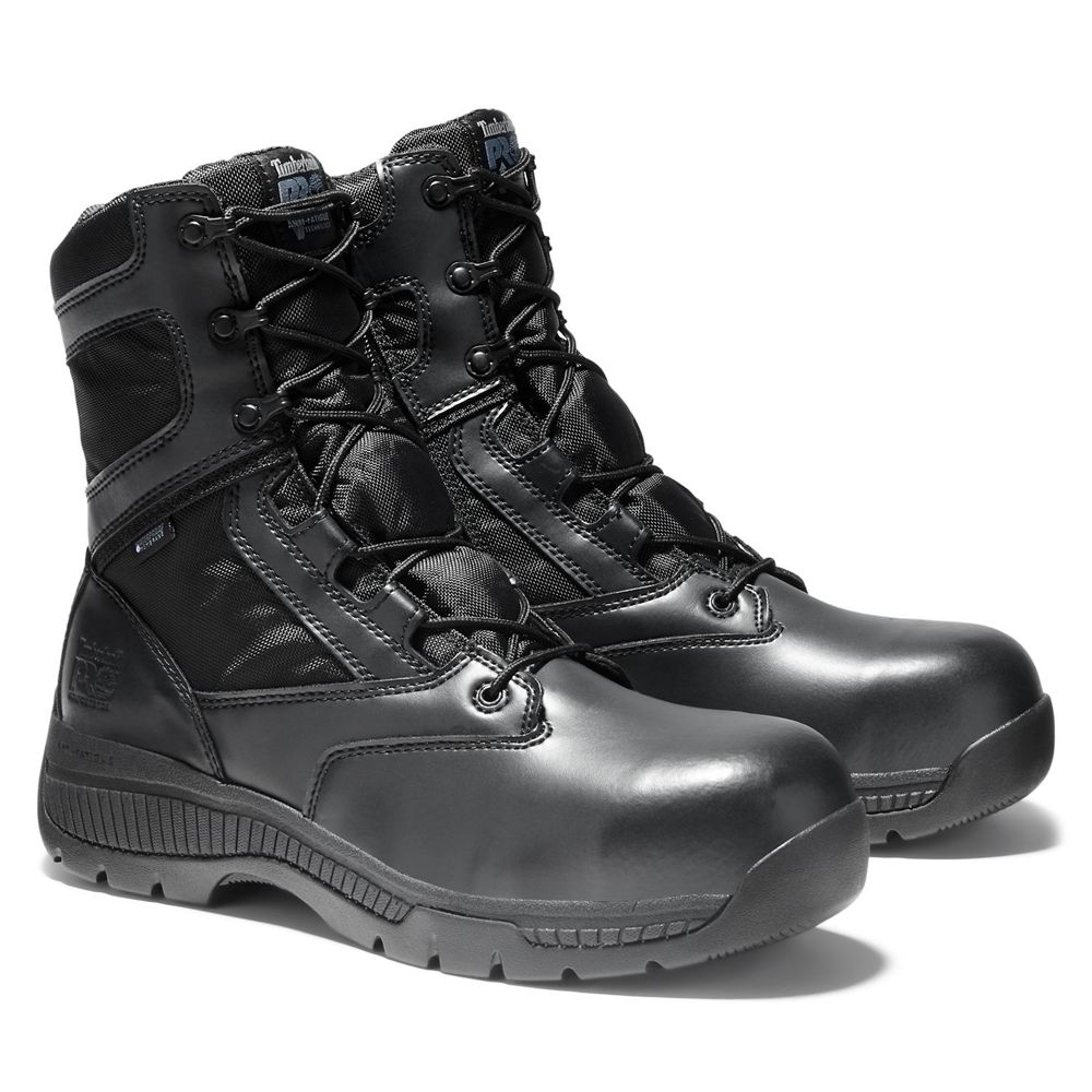 Bocanci Pro Timberland Barbati Negrii - Valor™ Duty 8\" Side-Zip Comp Toe - Romania - WSGUMY201